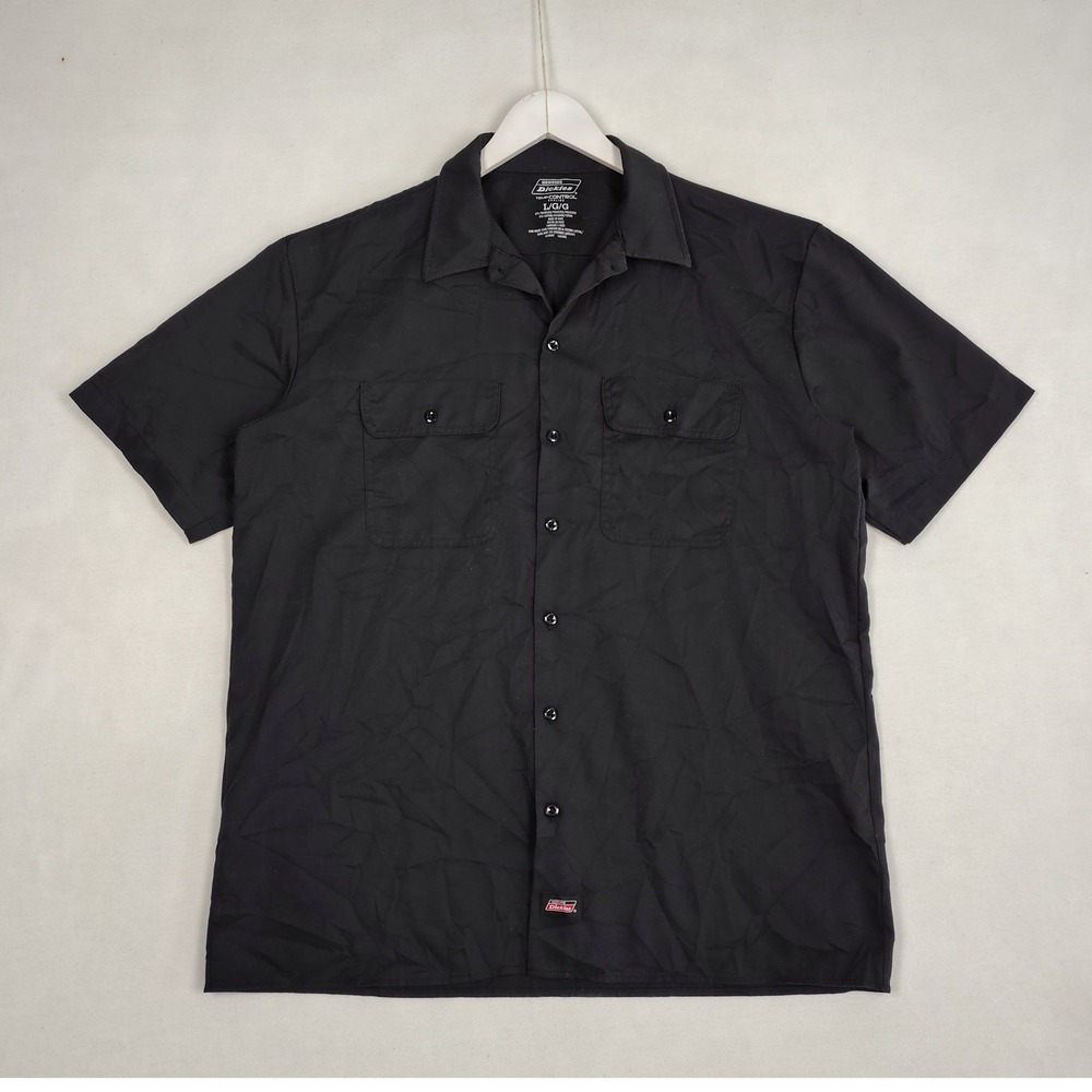 Dickies Short Sleeve Work Shirt Black Boxy Cropped Button Down Large
